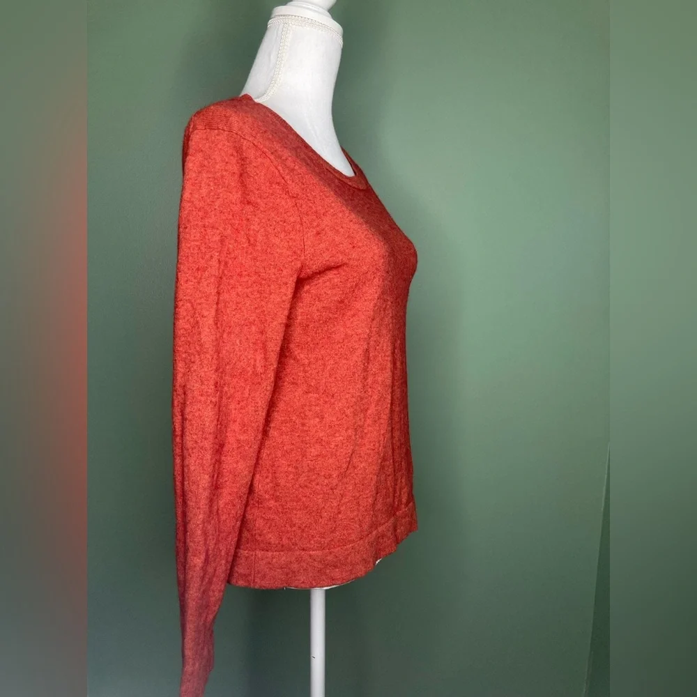 J Crew Teddie Sweater Medium Merino Wool Cotton Blend Crew Neck Pullover Orange - Picture 7 of 12
